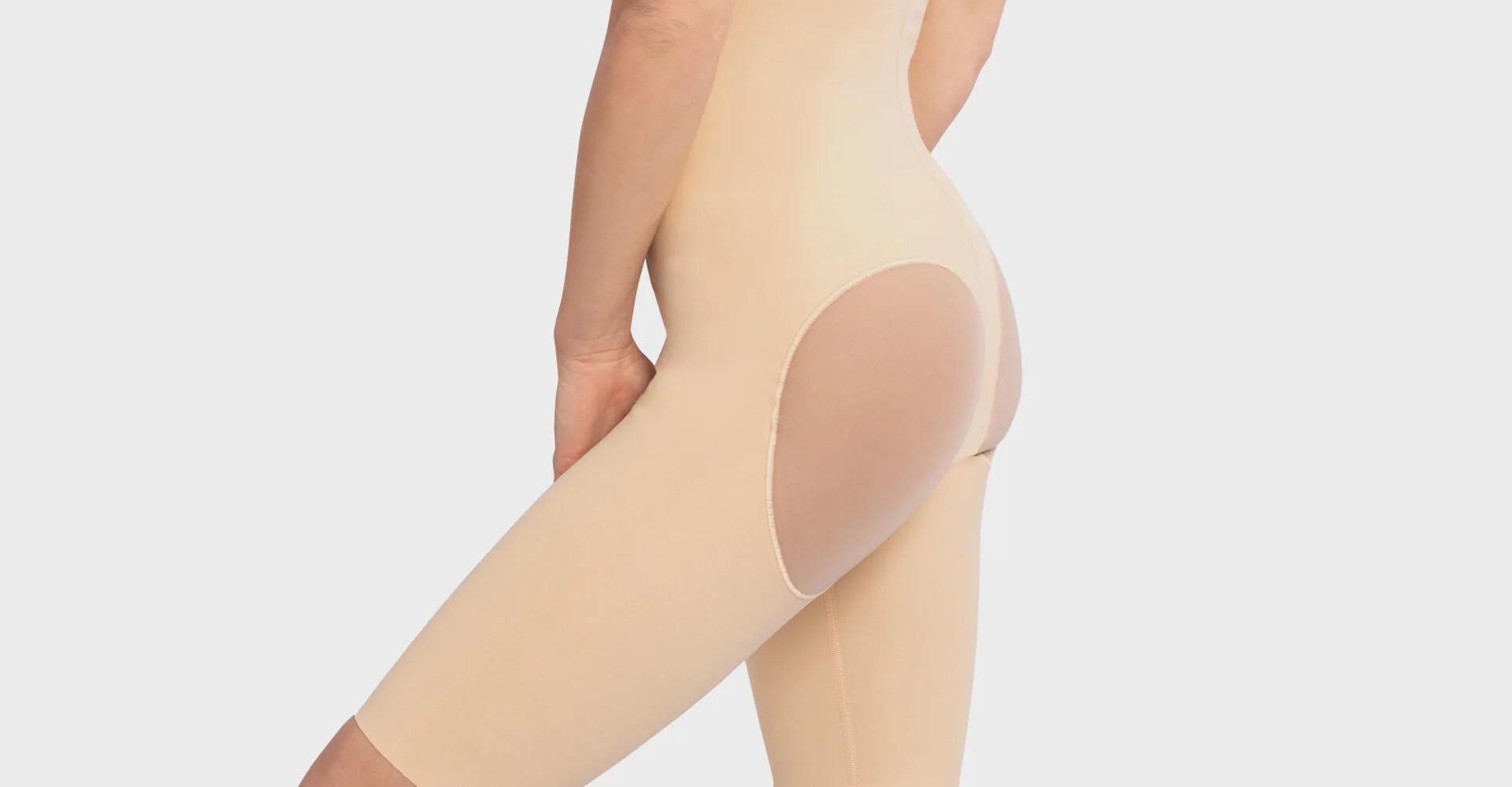 مشد طبي ضاغط لعملية تكبير المؤخرة وحقن الدهون (فوق الركبة) - مع طبقة شفافة