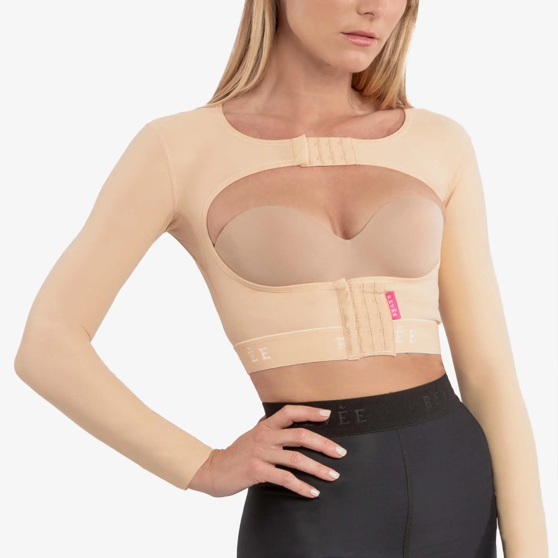 مشد طبي ضاغط بأكمام طويلة للذراع والظهر بعد الجراحة