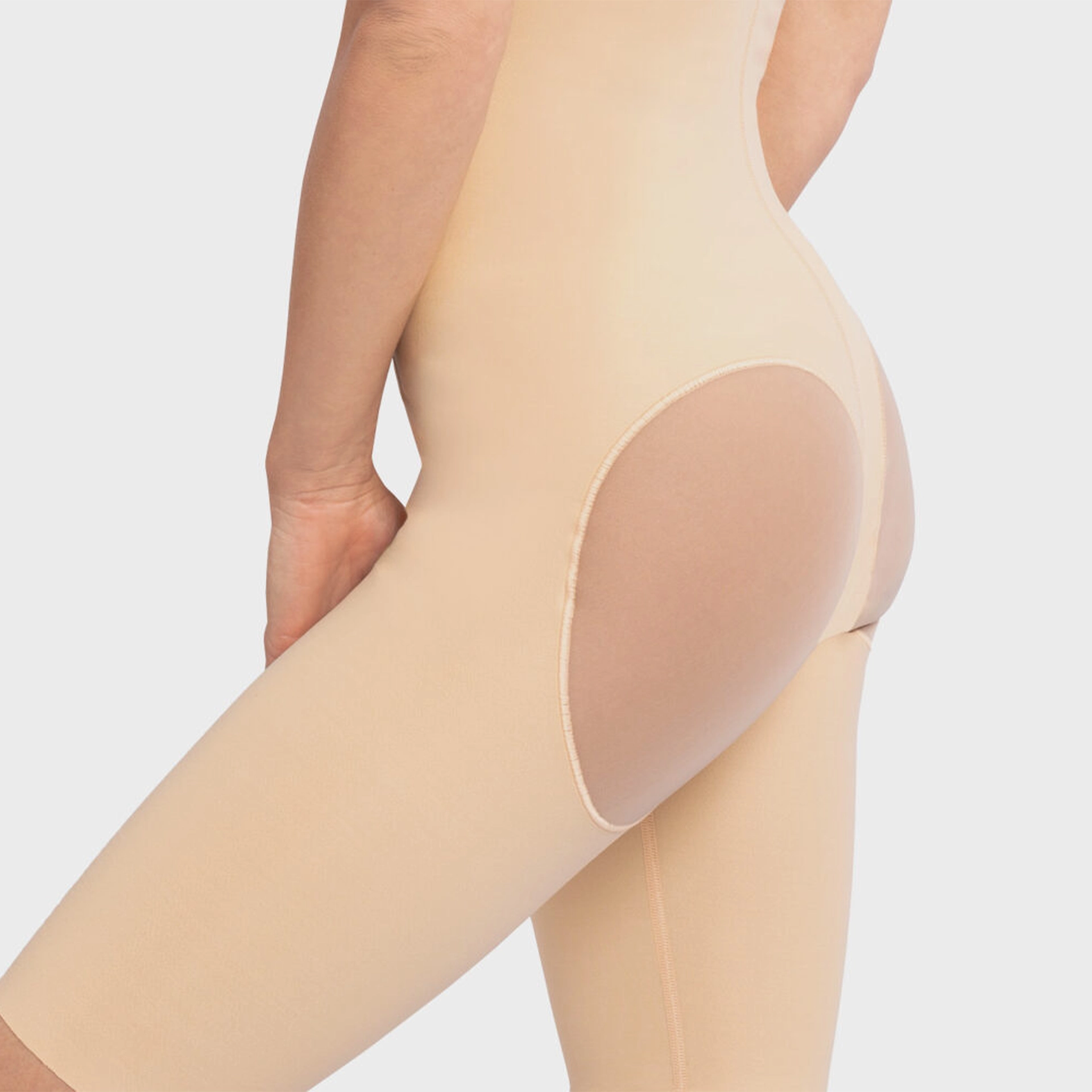 مشد طبي ضاغط لعملية تكبير المؤخرة وحقن الدهون (فوق الركبة) - مع طبقة شفافة